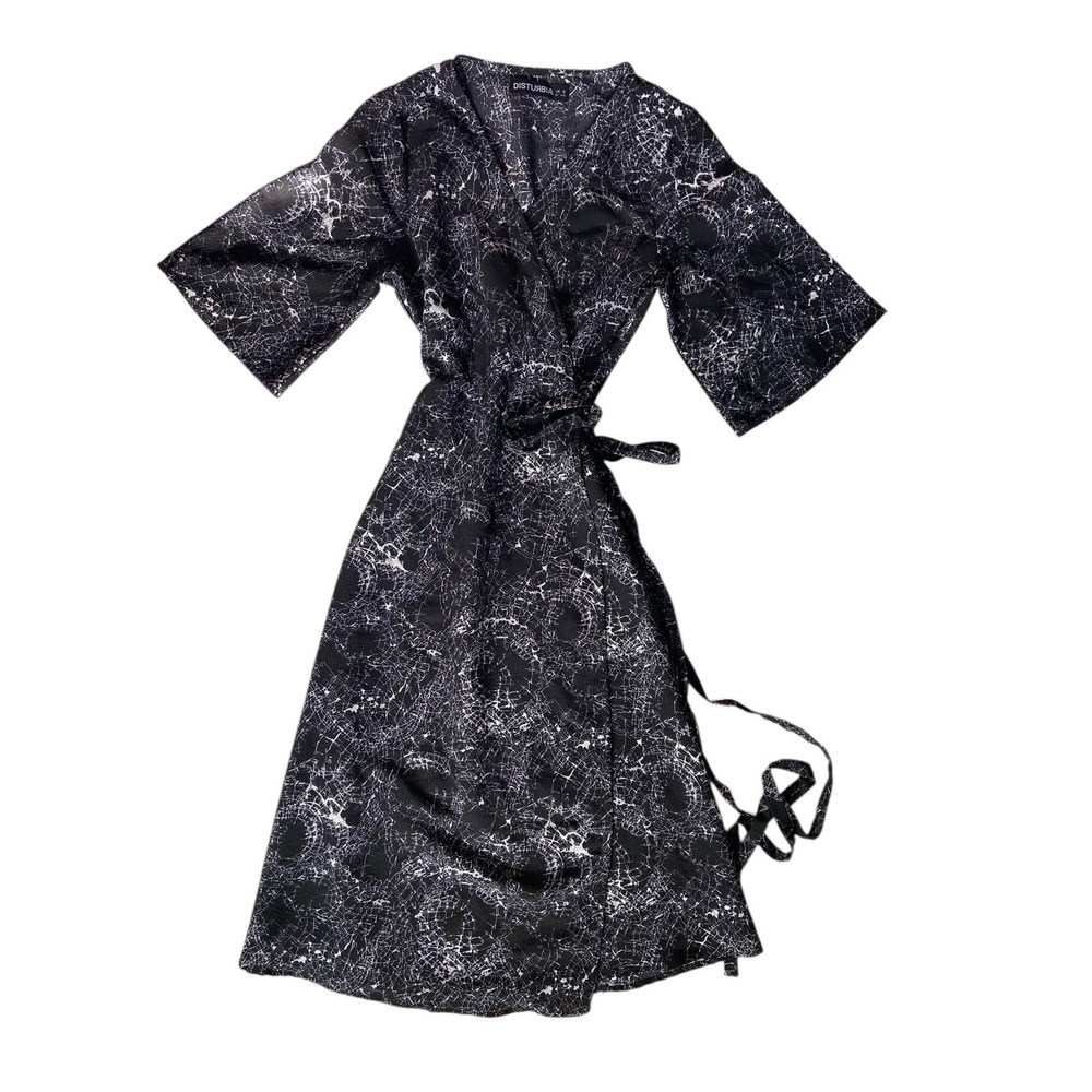Disturbia Spellwork Midi Wrap Dress Size US 4 UK 8 Black Goth Witchy Grunge Emo - Picture 9 of 13